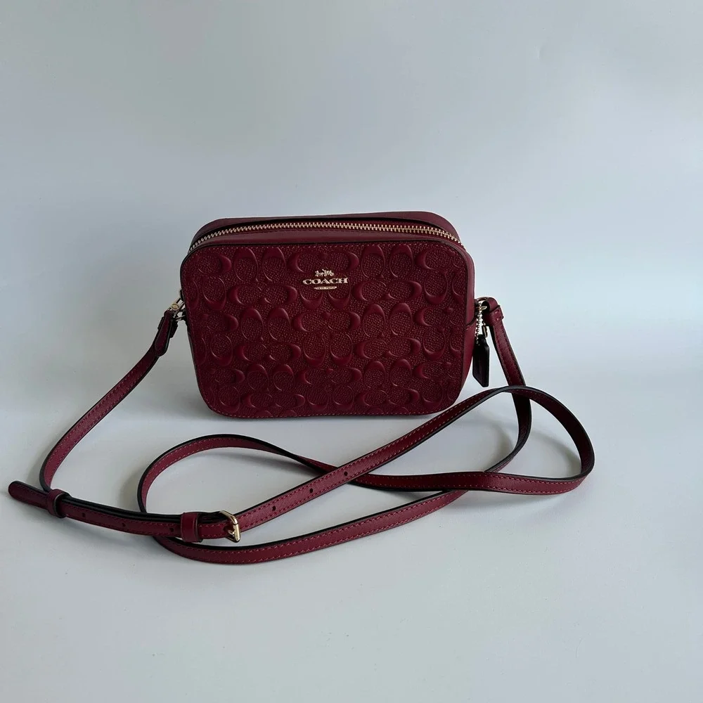Coach Mini Jamie Crossbody Burgundy Signature Leather Camera Bag CC943